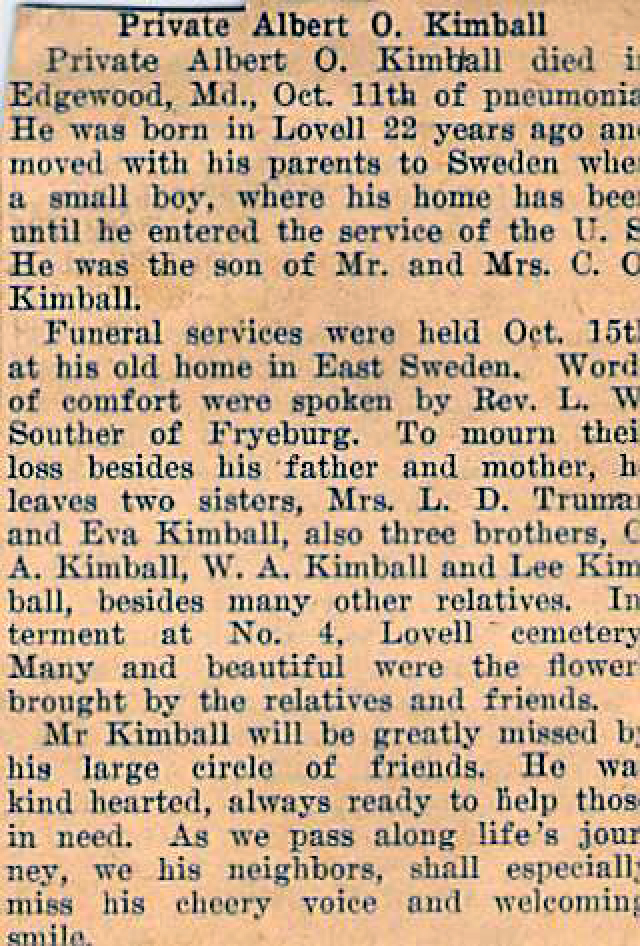Obituary of Albert Kimball (date and source unknown)